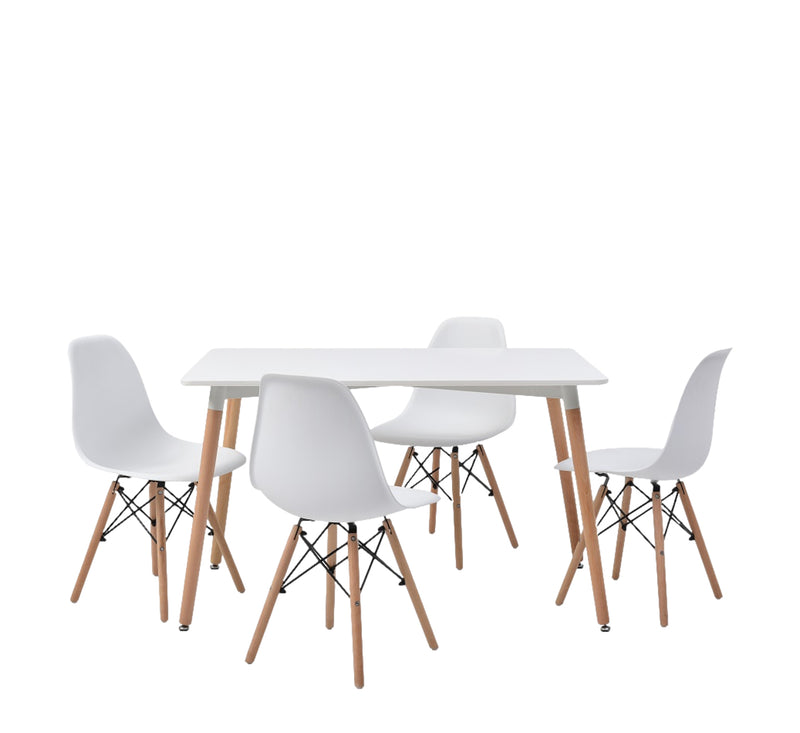 Mesa de comedor rectangular con 4 sillas Skiptvet - Blanco