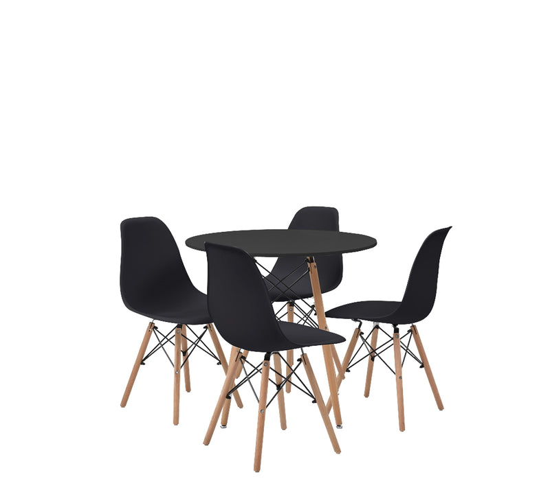 Mesa de comedor redonda con 4 sillas Sorum - Negro